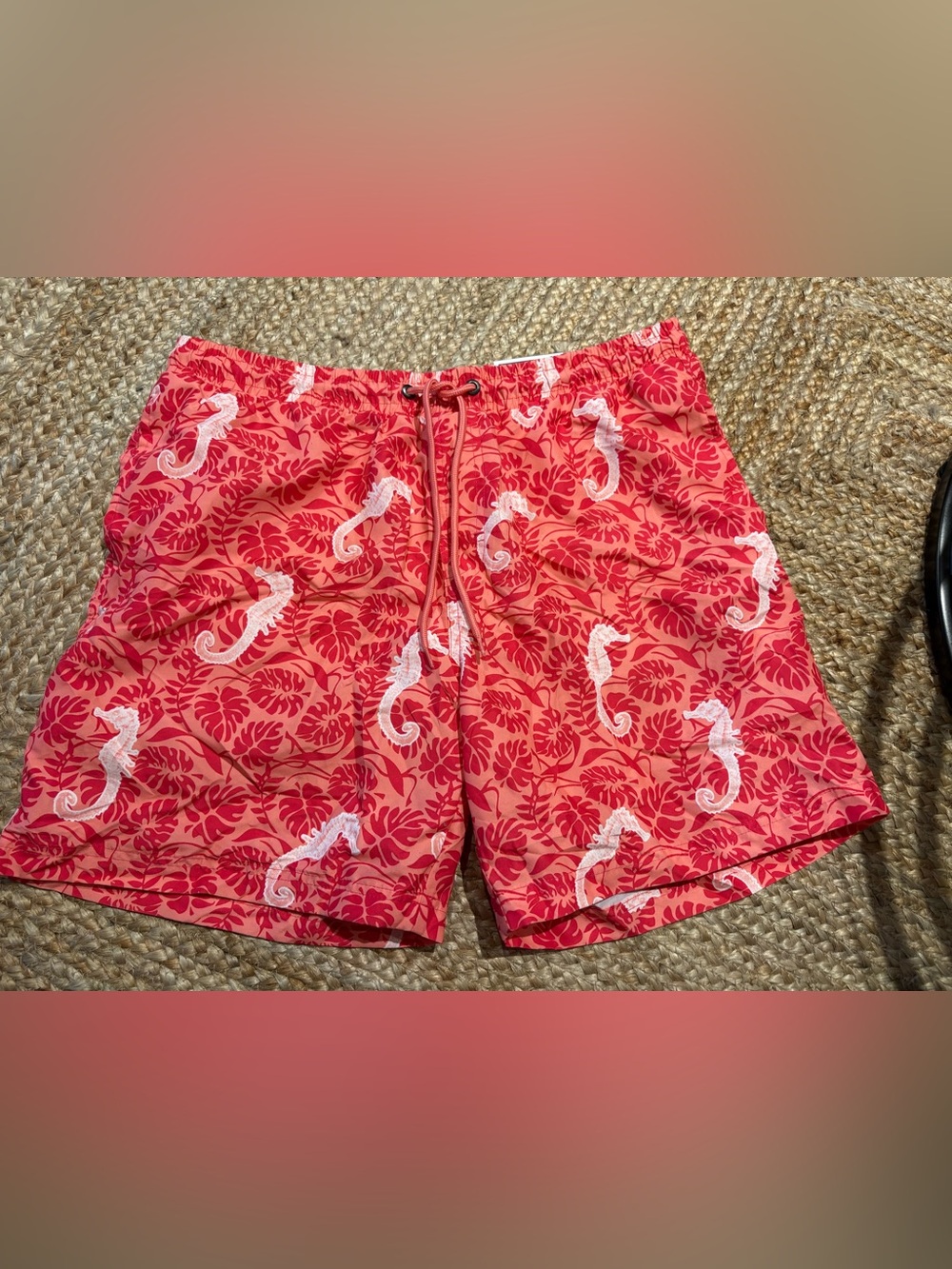 new Club Room mens swim trunks mesh lined 7" coral seahorse palm leaf size LG
